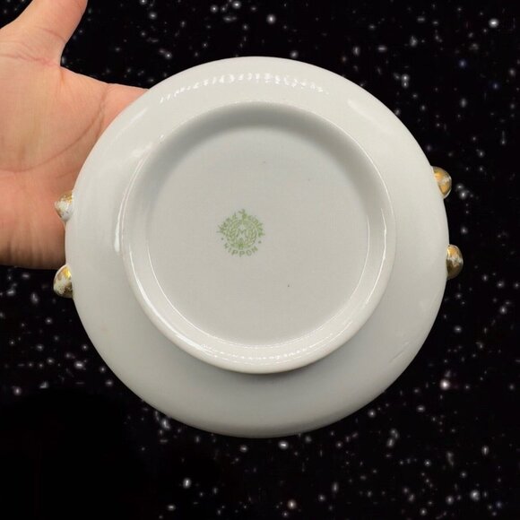 Hand Painted Nippon Fine Porcelain Dish Bowl Flower Bird Two Handled Vintage - Picture 10 of 14